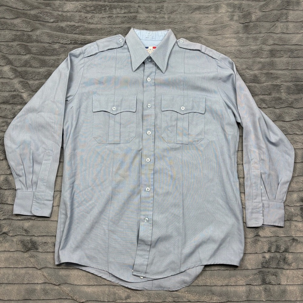 Flying Cross Mens Blue All Weather De Luxe Tropical Uniform Shirt 16.5 3 45W8525